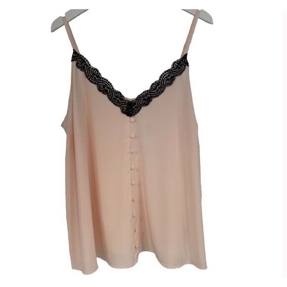 TORRID Peach Blush Chablis Black Lace Trim Cami size 1X Plus Sexy Feminine NEW - Picture 2 of 7